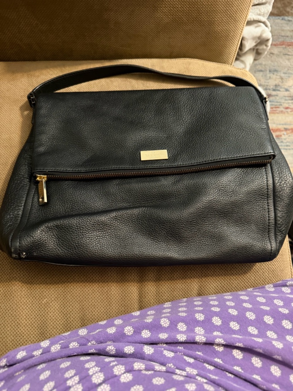 Kate Spade New York Leather Top Handle Bag Slouchy Hobo Zipper Black Large Purse